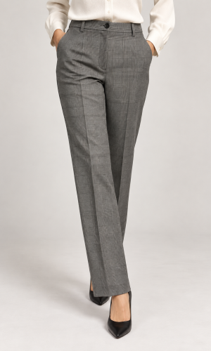 Pantalon long taille moyenne prince de galles deux poches francaises
