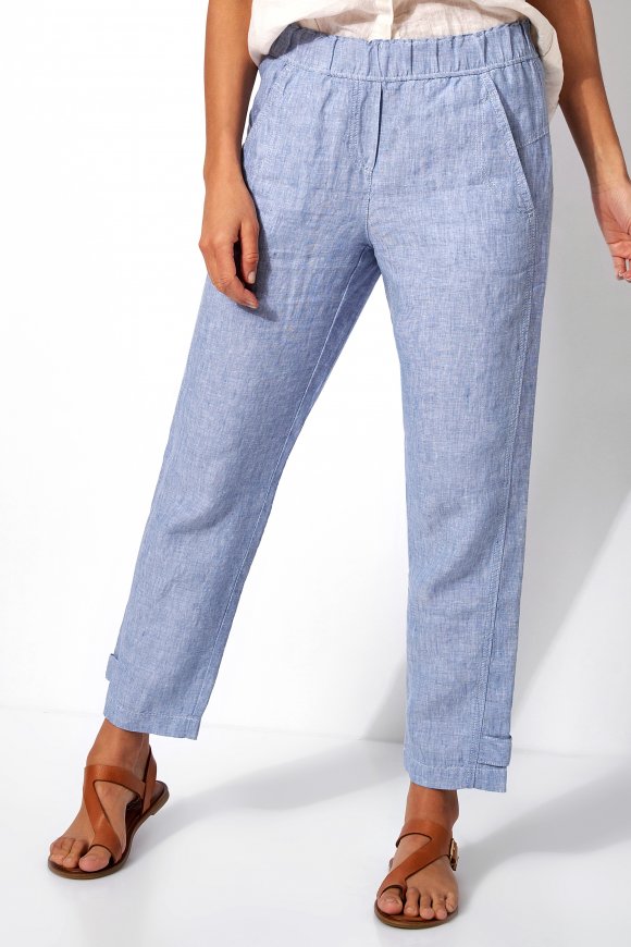 Lin Fee Pantalon Sept-huitième Taille élastique Quatre Poches Fluide 100% Lin ...
