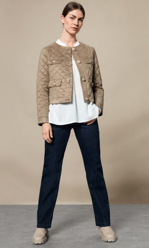 Veste Col Rond Manches Longues Boutonnée Quatre Poches Matelassée