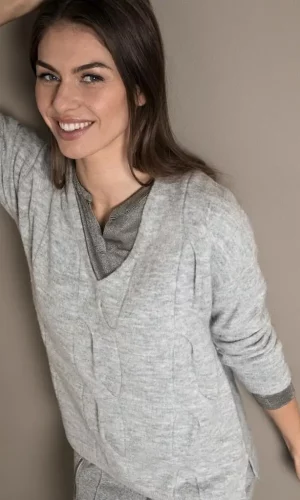 Pull Col V Manches Longues Cordage Torsadé Uni