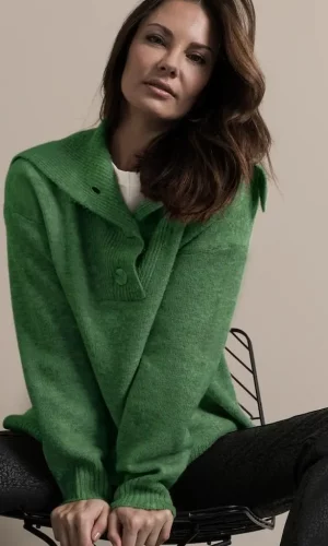 Pull Col Camionneur Boutonné Manches Longues Uni