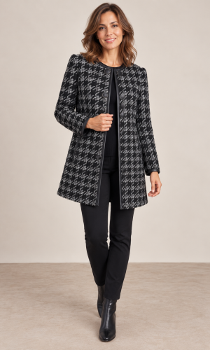 Veste mi longue col rond manches longues imprimé