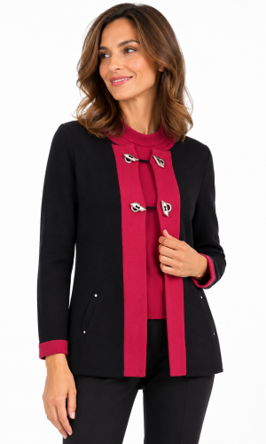 Veste mi longue col rond manches longues bicolore