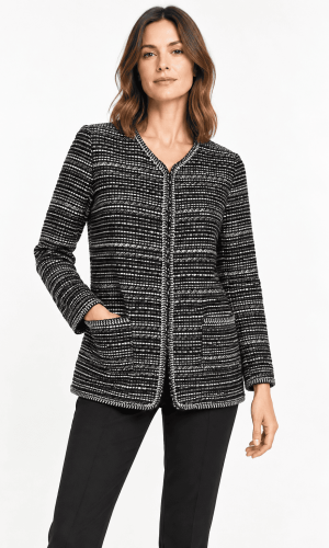 Veste mi long col rond manches longues tweed deux poches