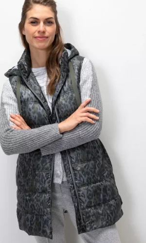 Parka Mi Longue Sans Manches à Capcuhe Zippé Imprimé