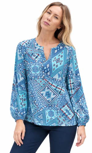 Blouse Col V Manches Longues Imprimée