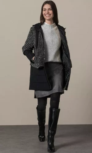 Manteau Mi Long Manches Longues à Capuche Bimatières Zippé