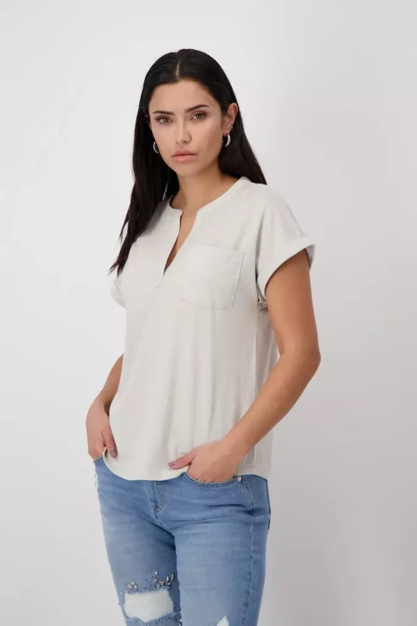 Tee-shirt Col V Manches Courtes Poche Lurex