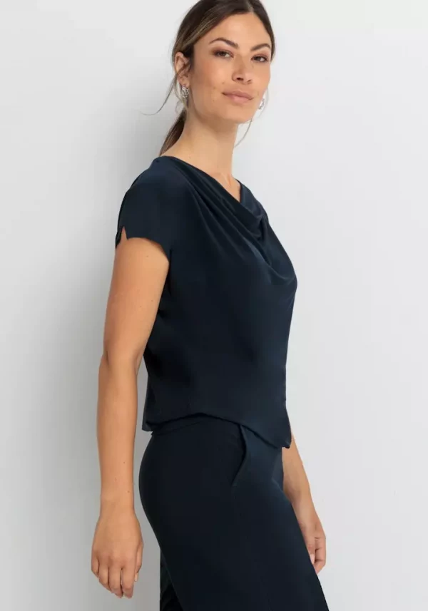 Blouse Col V Manches Courtes élastique Unie – Image 3