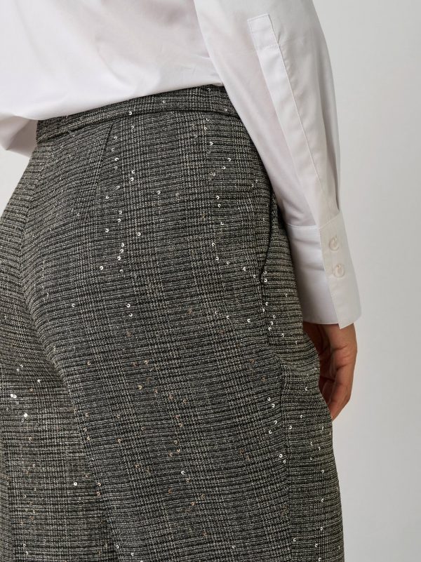 Pantalon Long Taille Moyenne élastique Dos Droit Paillettes Poches Françaises Chiné – Image 2