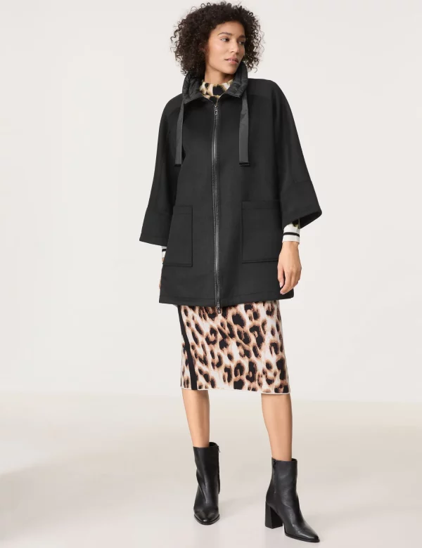 Manteau Mi Long Oversized Col Montant Cordons Manches Longues Deux Poches Zippé Uni – Image 2