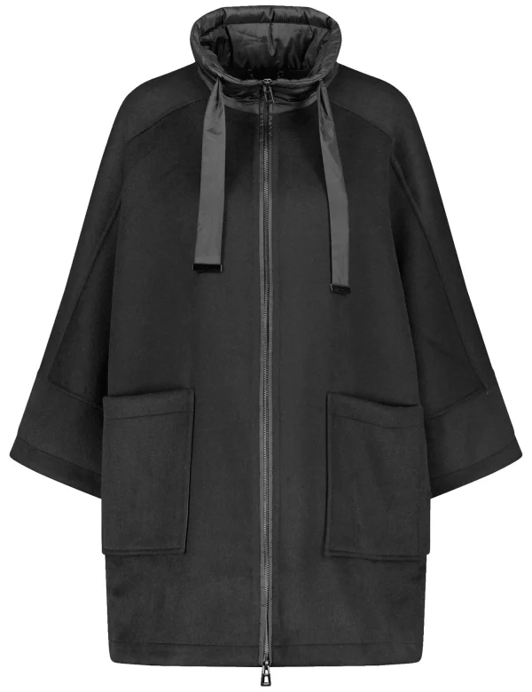 Manteau Mi Long Oversized Col Montant Cordons Manches Longues Deux Poches Zippé Uni – Image 4