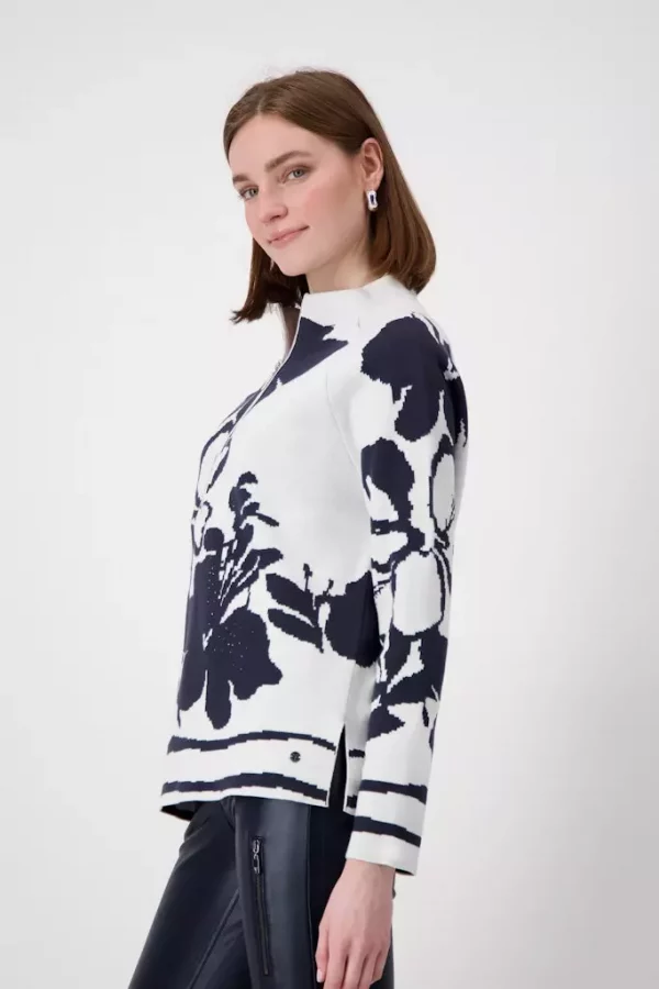 Pull Col Camionneur Zippé Manches Longues Imprimé Floral – Image 2