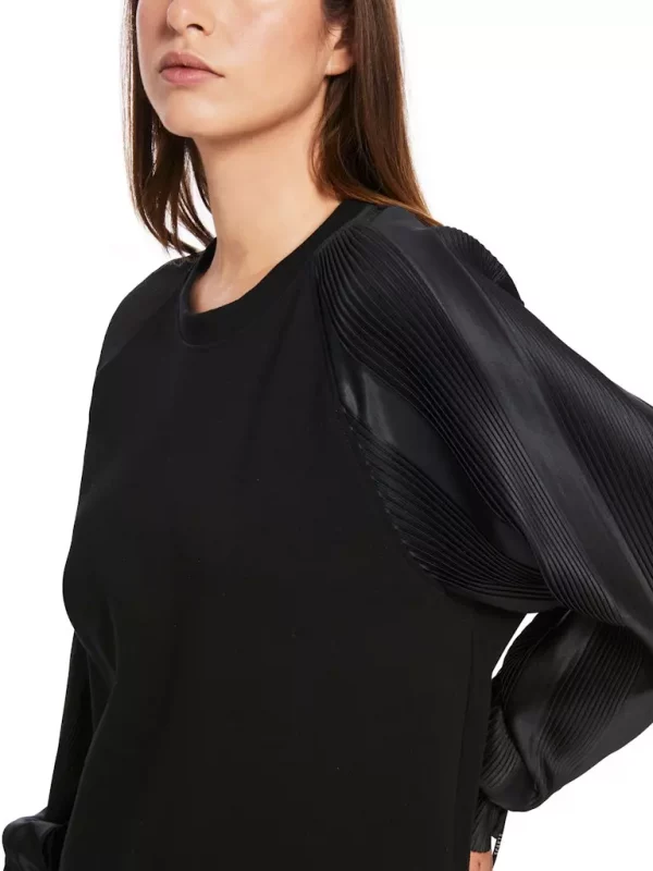 Blouse Col Rond Manches Longues Plissée Unie Bimatière – Image 4