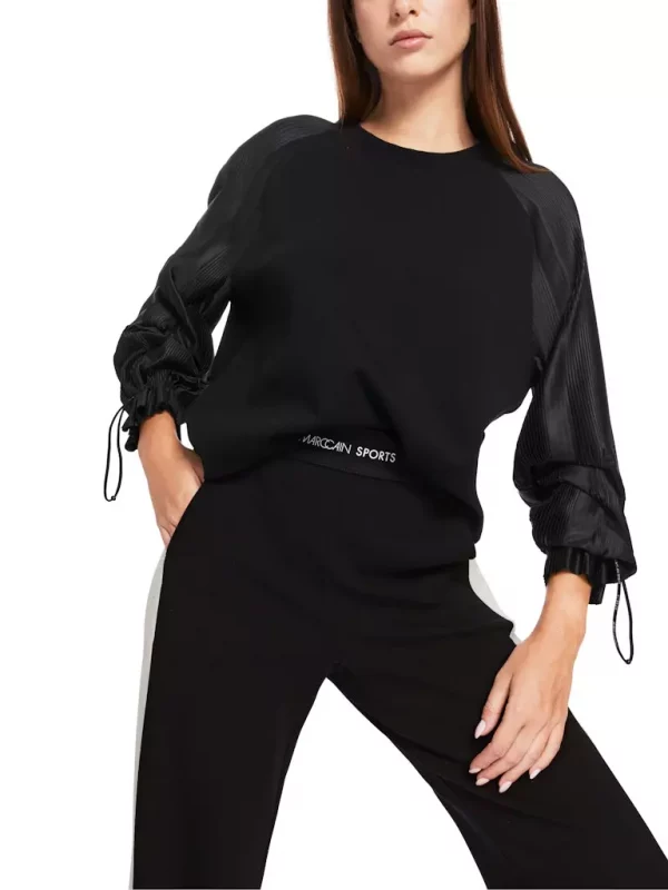 Blouse Col Rond Manches Longues Plissée Unie Bimatière – Image 5