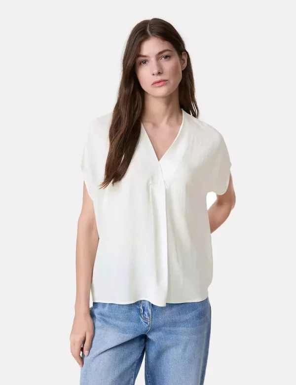 Blouse Col V Manches Courtes Unie