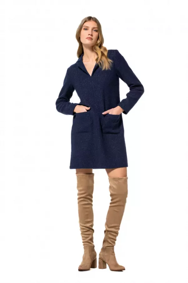 Robe Longueur Genoux Col Polo Manches Longues Deux Poches Tweed Lurex