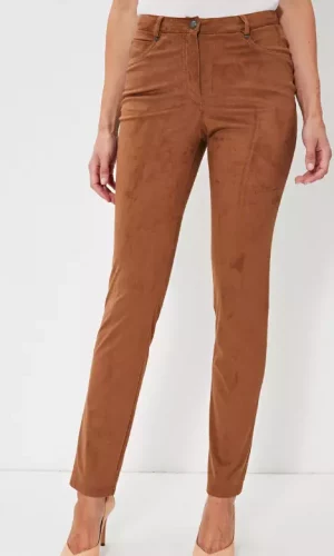 Pantalon long taille moyenne cinq poches faux daim