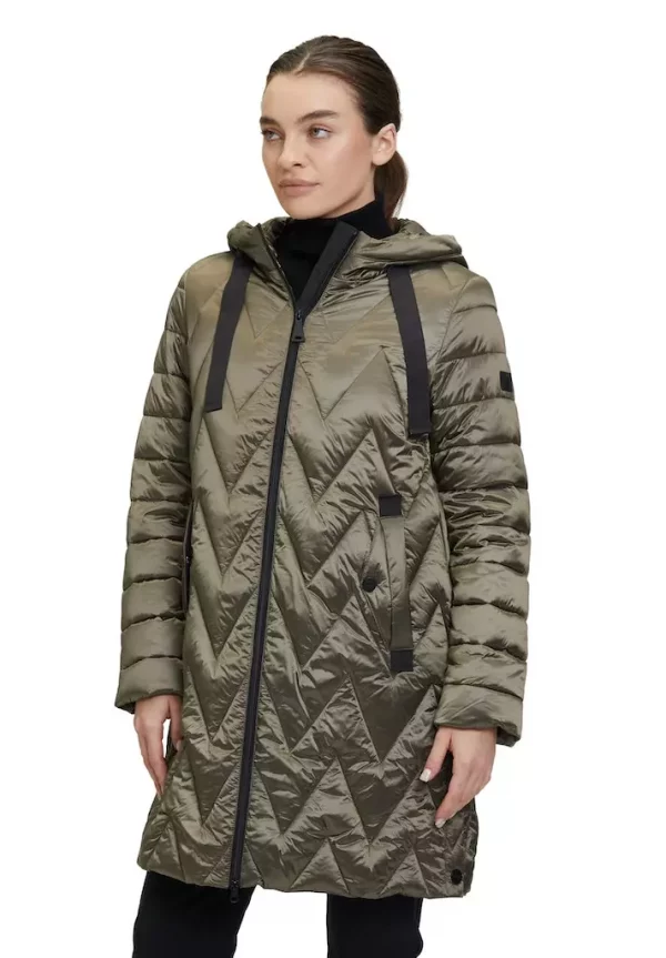 Parka Mi Longue Manches Longues Deux Poches Zippée à Capuche Pressions Côtés Unie