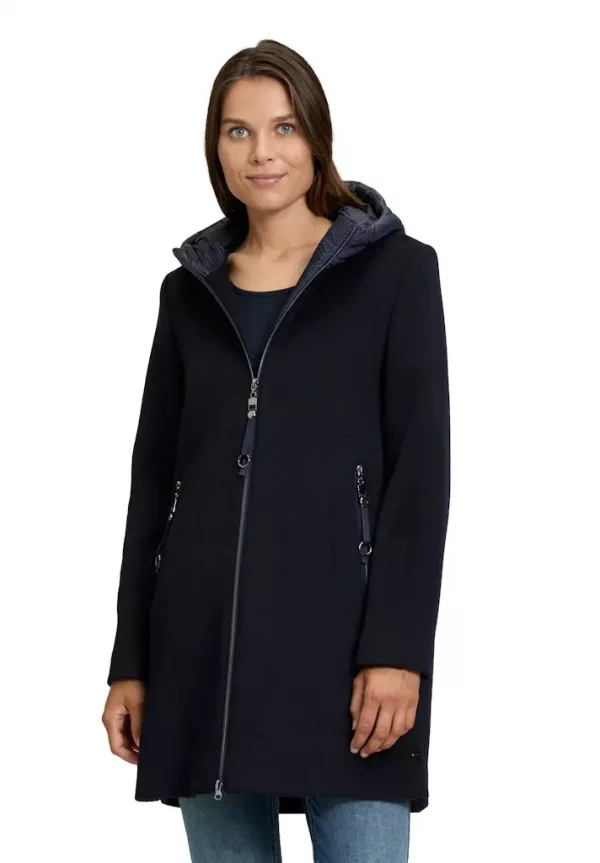 Manteau Mi Long Manches Longues Zippé Deux Poches à Capuche Uni