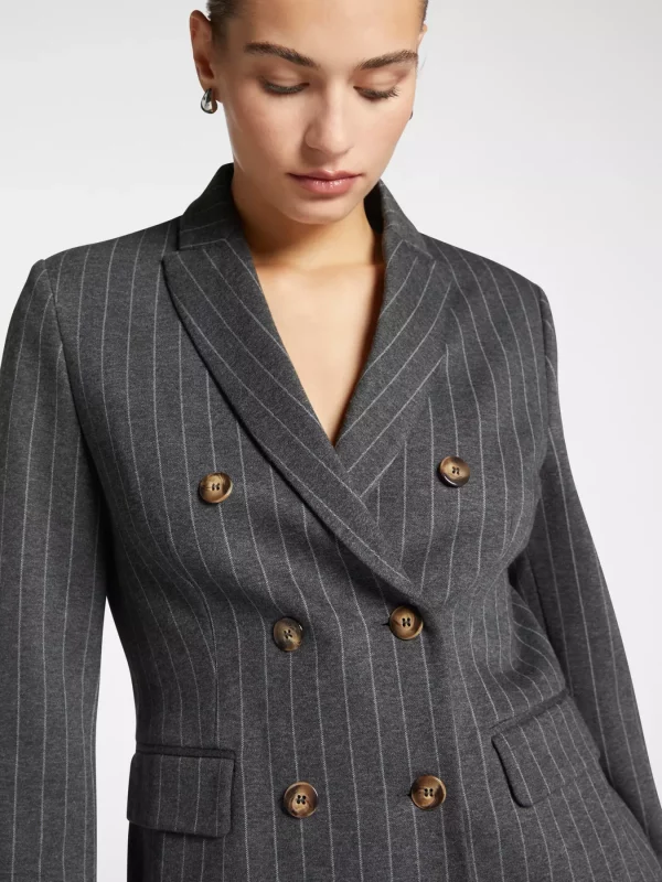 Blazer Long Croisé Manches Longues Boutonné Rayures Deux Poches – Image 4