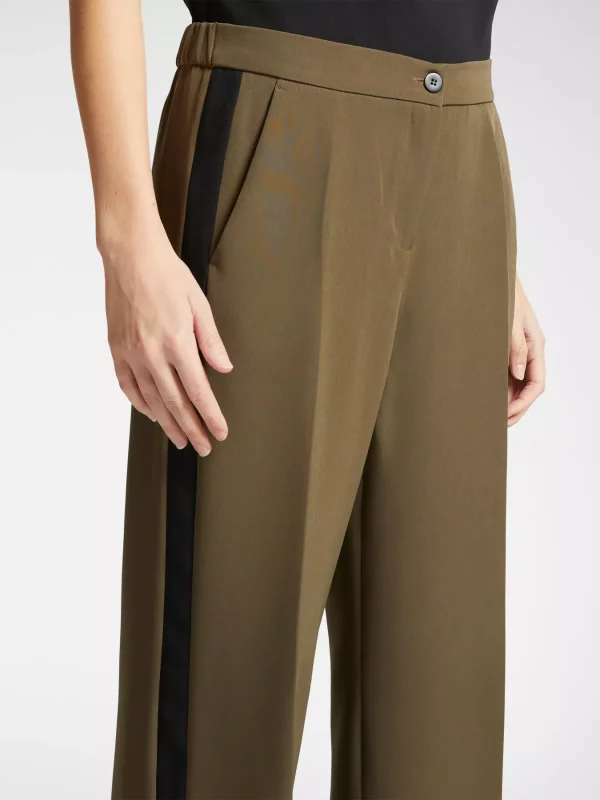 Pantalon Long Taille Moyenne élastique Dos Bande Laterale Uni Fluide Droit 2 Poches – Image 3