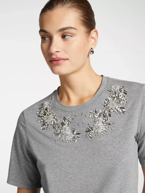 Tee Shirt Col Rond Manches Longues Fleurs Strass – Image 4