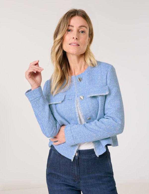 Veste Manches Longues Deux Poches Franges Boutonnée Chinée