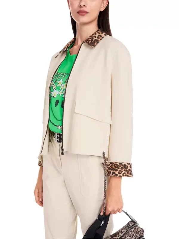 Veste Courte Zippée Manches Longues Deux Poches Plaquées Motif Leopard Placé Col Et Bas De Manches – Image 6