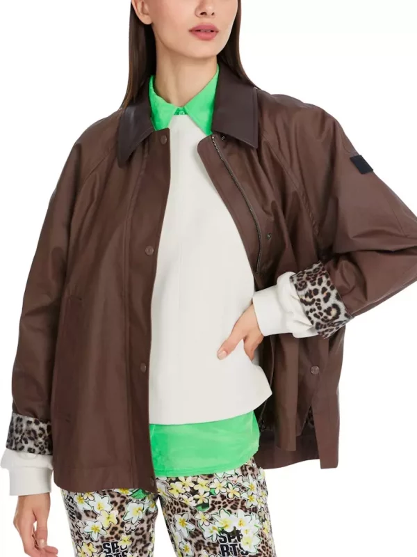 Veste Zippée Pressions Détails Côté Unie Bas De Manches  Léopard – Image 5