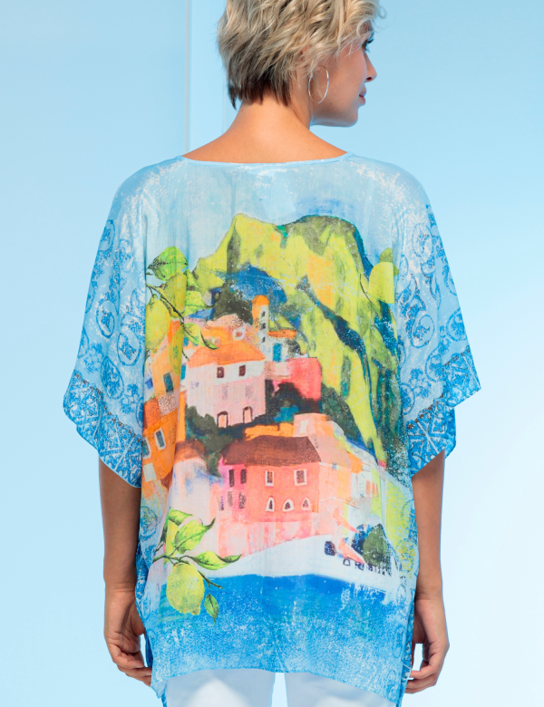 Poncho Col V Manches Courtes Fluide Imprimé – Image 2