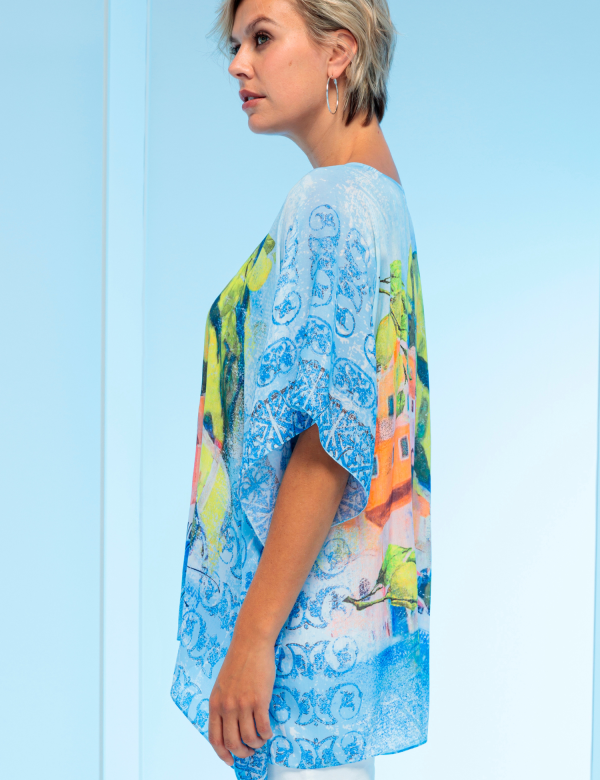 Poncho Col V Manches Courtes Fluide Imprimé – Image 3