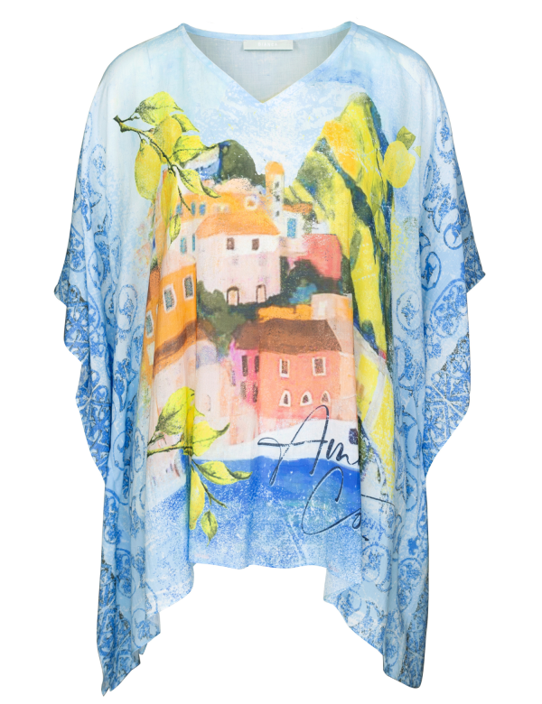 Poncho Col V Manches Courtes Fluide Imprimé – Image 4