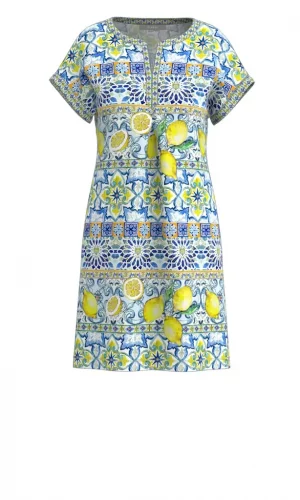 Robe Longueur Genoux Col V Manches Courtes Imprimée