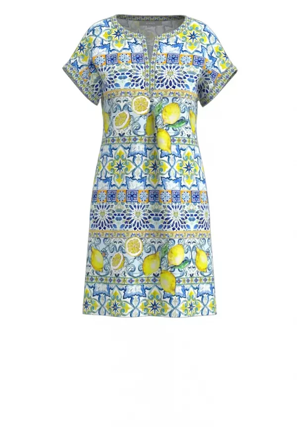 Robe Longueur Genoux Col V Manches Courtes Imprimée