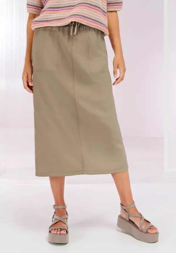 Jupe Midi Taille Moyenne élastique Deux Poches Unie – Image 4