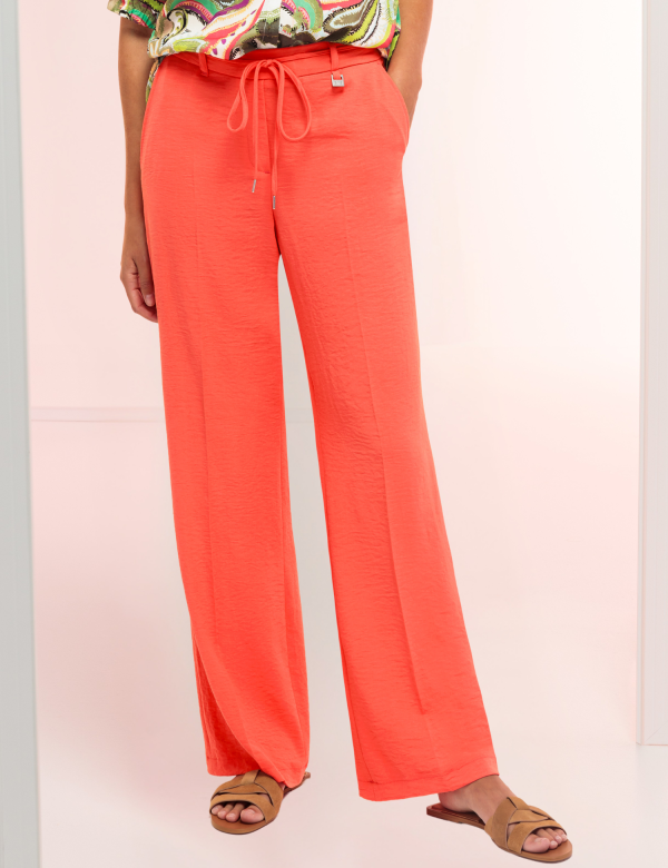 Pantalon Long Taille Moyenne élastique Fluide Cordon Uni