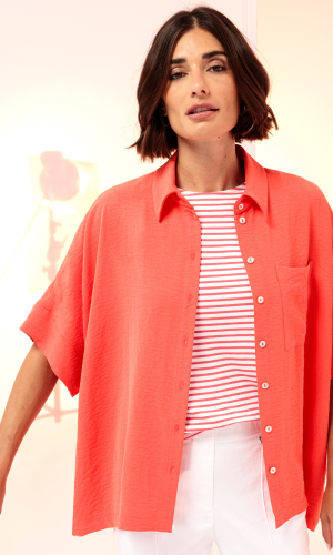 Chemise Manches Courtes Poche Plaquée Oversized Unie