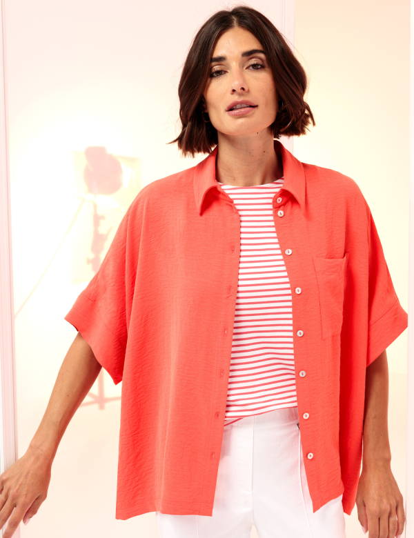 Chemise Manches Courtes Poche Plaquée Oversized Unie