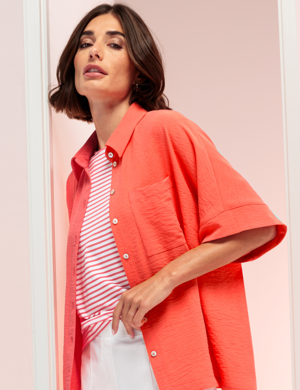 Chemise Manches Courtes Poche Plaquée Oversized Unie – Image 3