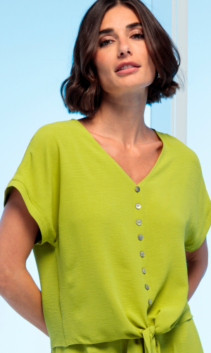 Chemise Manches Courtes Nœud Bas Unie