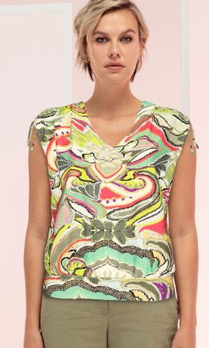 Blouse Col V Manches Courtes Imprimée