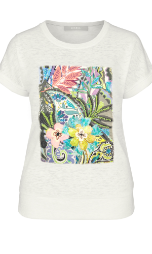 Tee Shirt Col Rond Manches Courtes Motif Placé Bas Bande