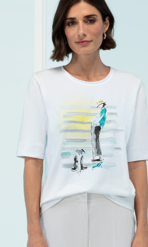 Tee Shirt Col Rond Manches Courtes Motif Placé