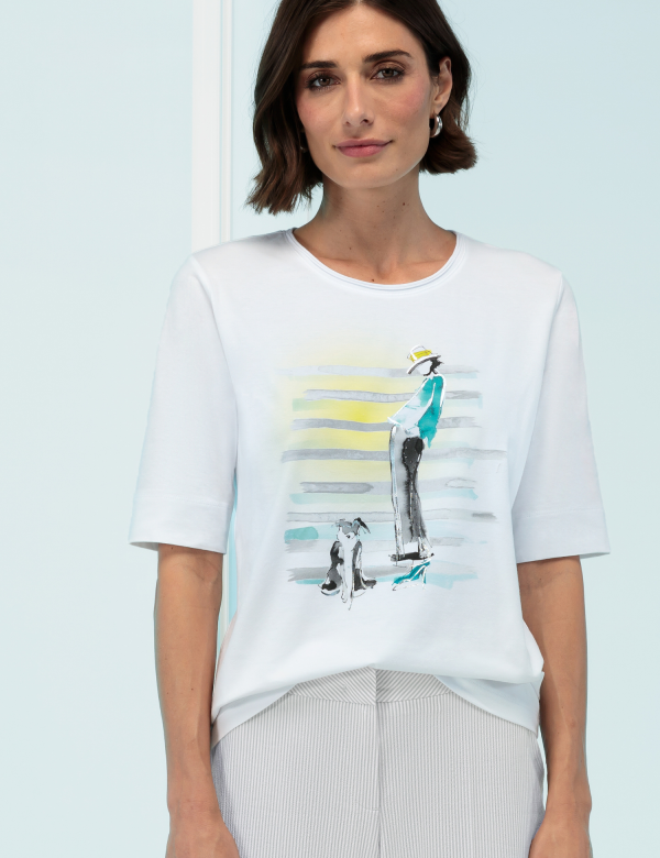Tee Shirt Col Rond Manches Courtes Motif Placé