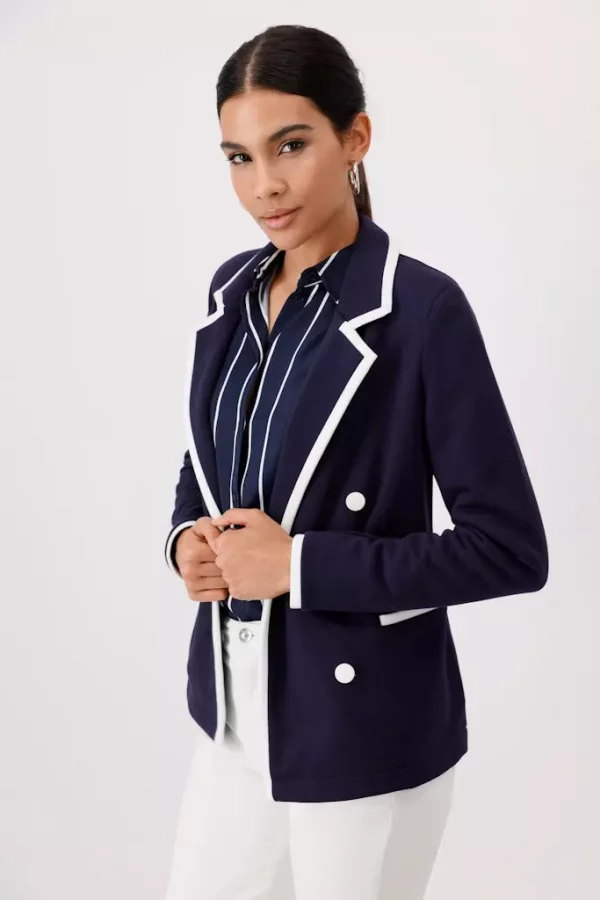 Blazer Manches Longues Avec Ganses Bicolore Croisé Deux Poches – Image 2