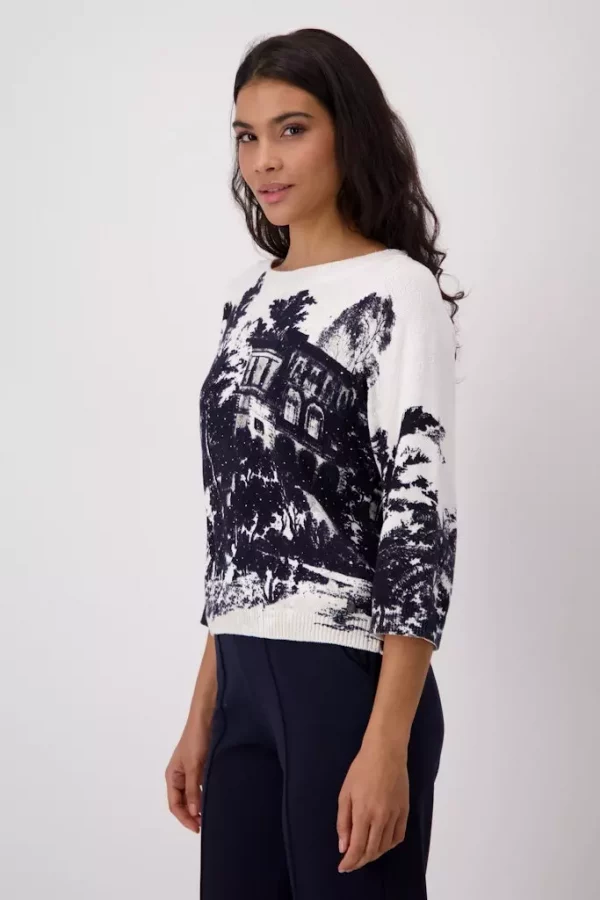 Pull Col Rond Manches Trois-quarts Imprimé – Image 2