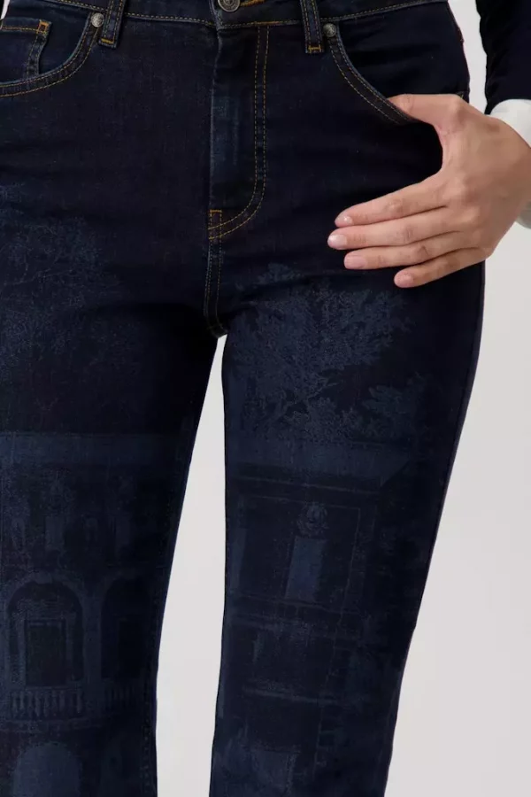 Pantalon Jean  Long Taille Moyenne Cinq Poches Imprimé Droit – Image 4