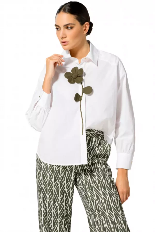 Chemise Manches Longues Fleur Placée Dos Long Oversized