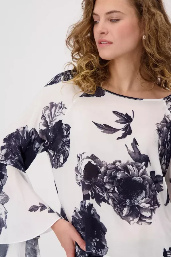 Blouse Col Rond Manches Longues Avec Volants Imprimée – Image 4